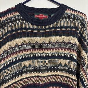 Stone Haven Vintage Sweater Men’s Adult XL Ramie Cotton Blend Geometric Crewneck